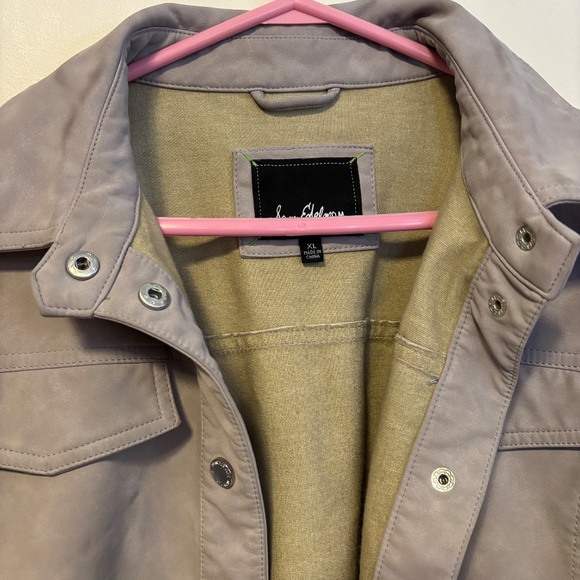 Sam Edelman Faux Leather Collared Snap Button Shirt Jacket Light Grey Womens XL - Picture 3 of 6